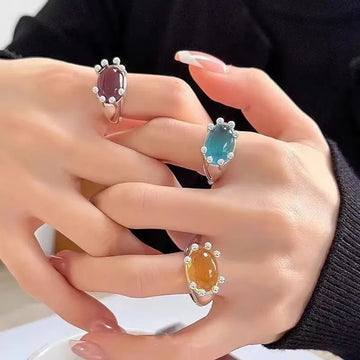 DAIIIBABYYY  -  New Luxury Colorful Crystal Oval Open Rings For Women Vintage Charms Metal Irregular Finger Ring Jewelry Accessories Gift